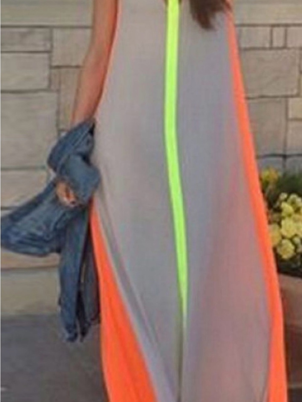Grey Maxi Dress with Neon Trim
